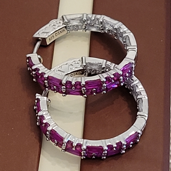 Jewelry - NWOT Simulated Ruby and CZ Earrings in 925 Sterling Silver with Rhodium Plating